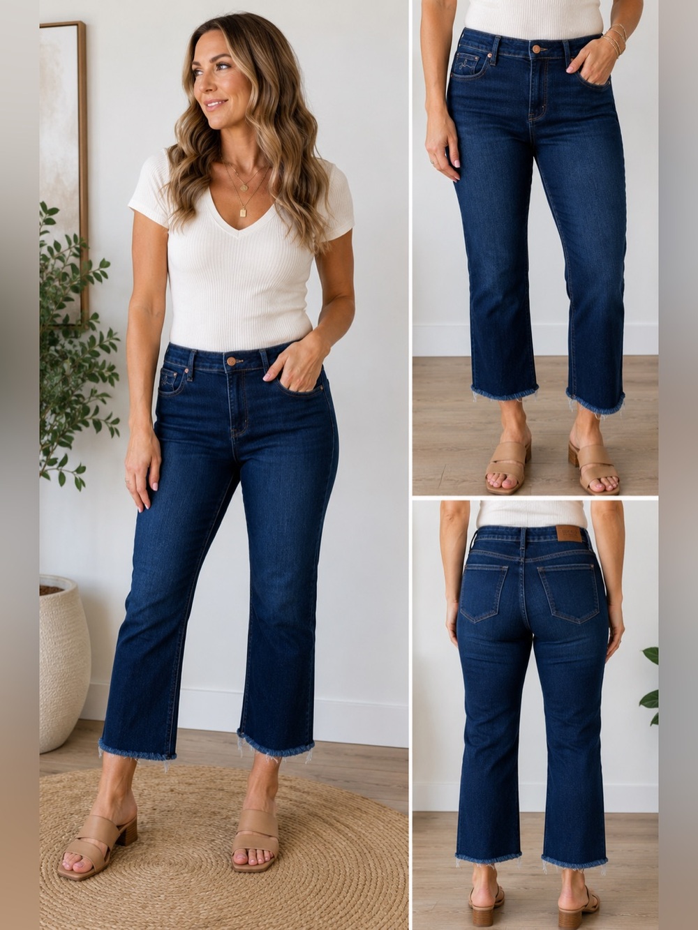 Judy Blue 13/31 Cropped Straight Jeans Raw Hem High Rise Dark Wash Stretch Denim